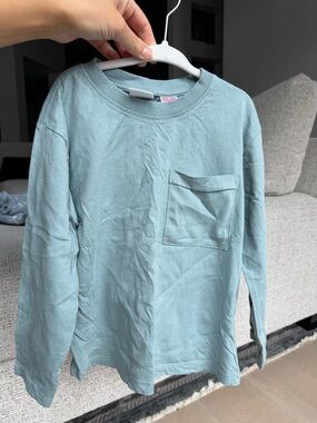 Zara Light Teal Long-Sleeve Pocket Tee